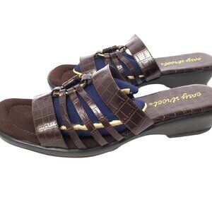 easy street womens faux leather brown slide on strappy sandals